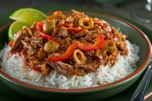 Authectic-cuban-ropa-vieja with white rice