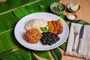 traditional cuban recipes platter with rice and beans