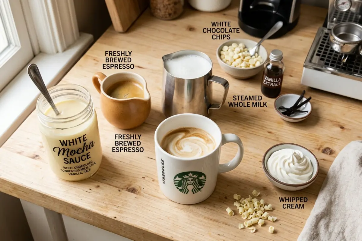 Ingredients for a Starbucks White Mocha Recipe